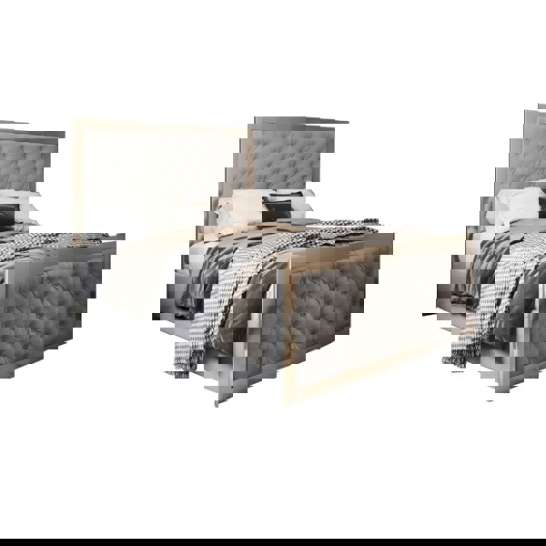 Casa Magna Maddison Upholstered Soft Velvet Metal Bed Frame - Grey