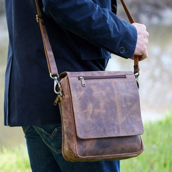 Paper High Brown Buffalo Leather Portrait Messenger Bag
