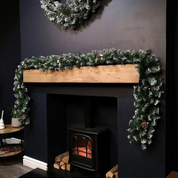 Samuel Alexander Premier 270cm (9ft) Christmas Garland Decoration Snow Tips White Berries & Cones