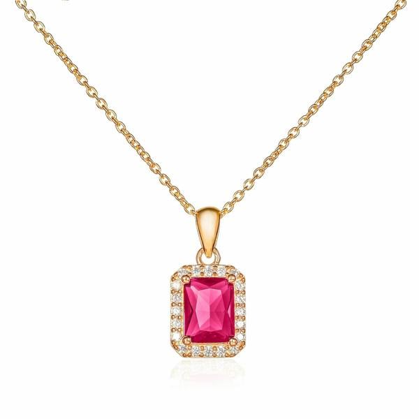 namana Gold Plated 925 Sterling Silver Red Rectangle Halo Pendant Necklace For Women