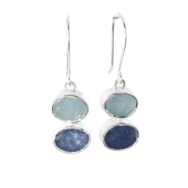 Duo Rough Stone Drop Earrings in Sterling Silver - Reeves & Reeves