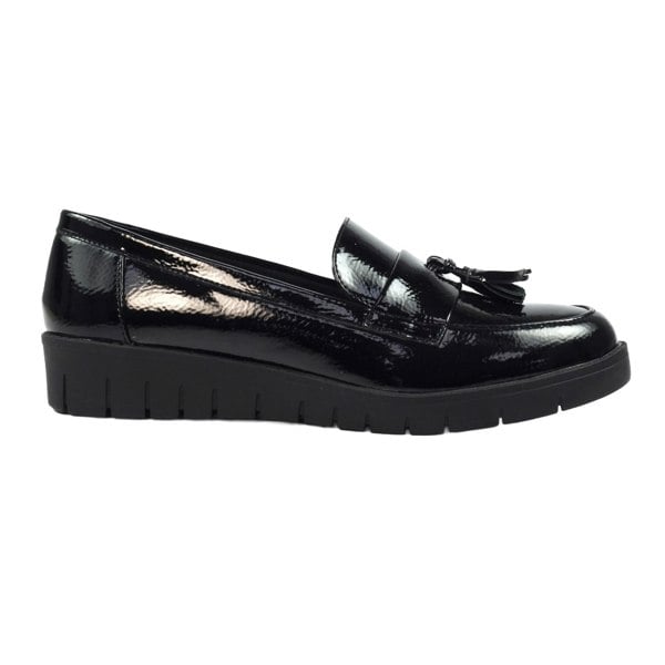 Lunar Womens Vella Patent Faux Leather Loafers - Black