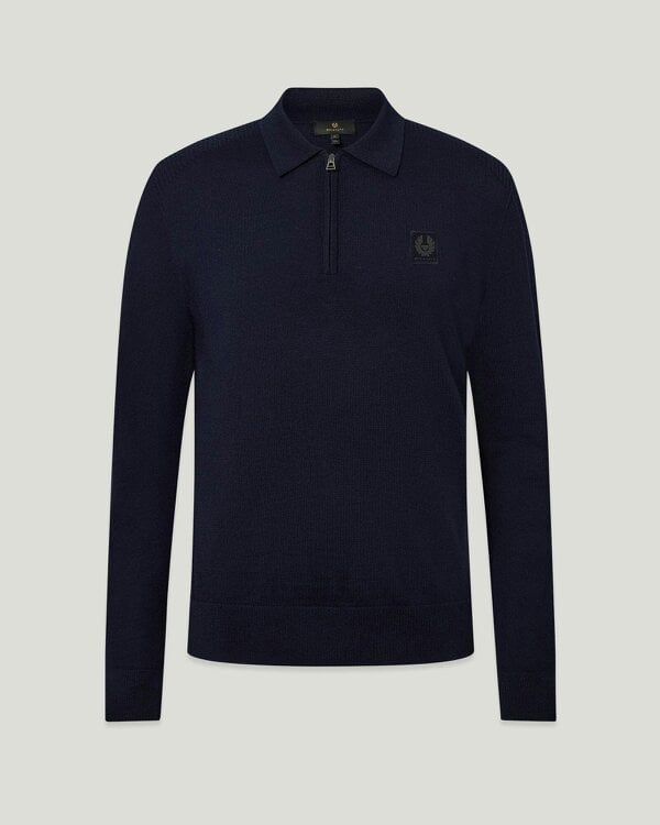 Belstaff Mens Colden Knitted Polo Jumper - Dark Ink