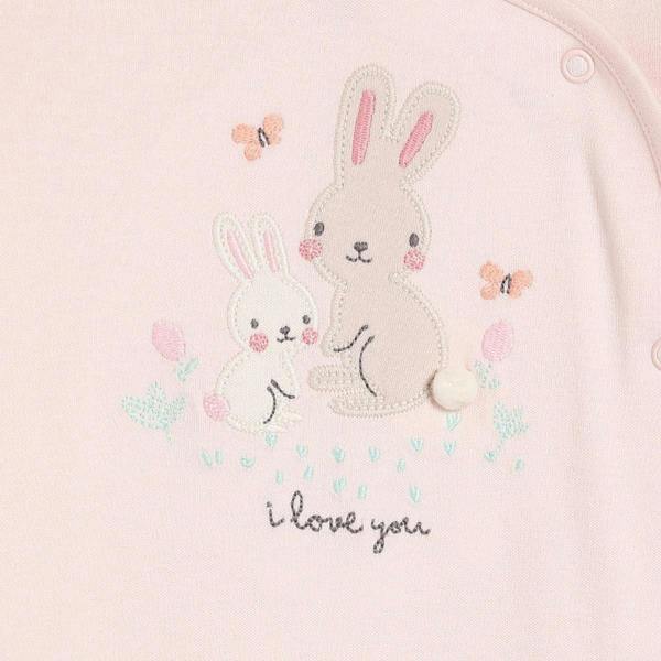Baby Girls Rabbit Embroidered Sleepsuit, Pink - Minicuddles