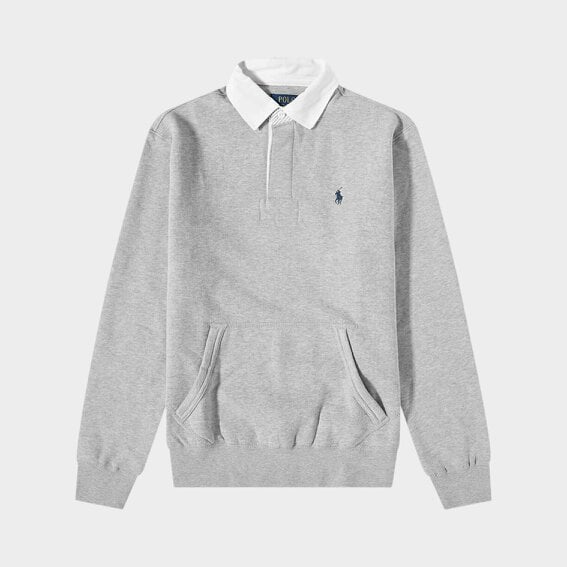 Ralph Lauren Kangaroo Pocket Jersey Rugby Shirt Andover Heather Grey