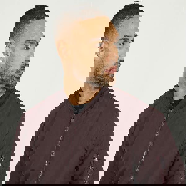 Brave Soul Burgundy Bomber Jacket with Sleeve Pocket Detail - Burgundy Image 4