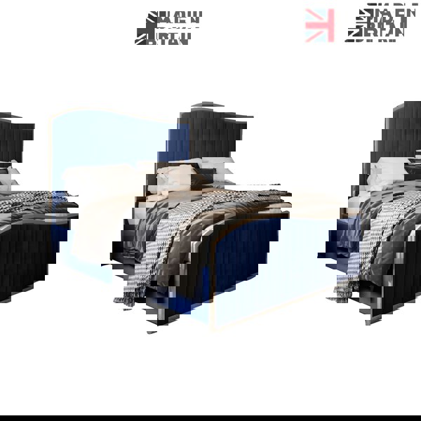 Casa Magna Brixton Upholstered Soft Velvet Metal Bed Frame - Blue