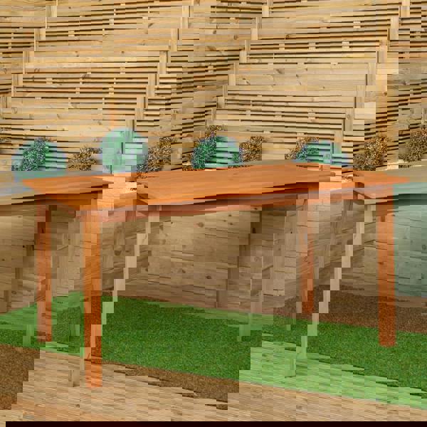 Samuel Alexander Outdoor 4 Person Rectangular Wooden Garden Dining Table Chairs with Grey Parasol and Base Set