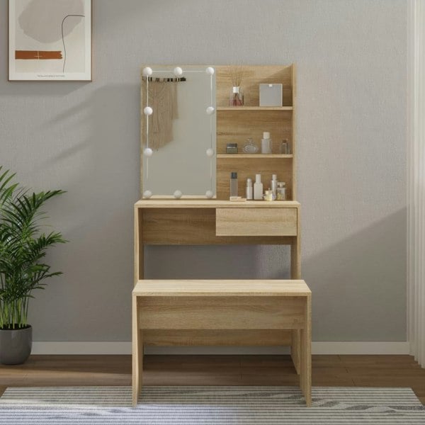Berkfield Dressing Table Set with LED Sonoma Oak Engineered Wood