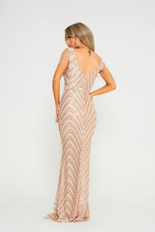 LuvForever Celina - Champagne Sequin Maxi Dress