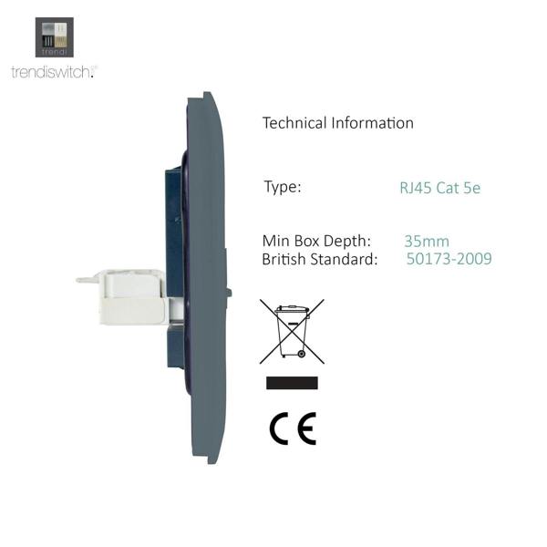 Trendi Switch 1 Gang RJ45 Cat 5e PC Ethernet Socket in Warm Grey
