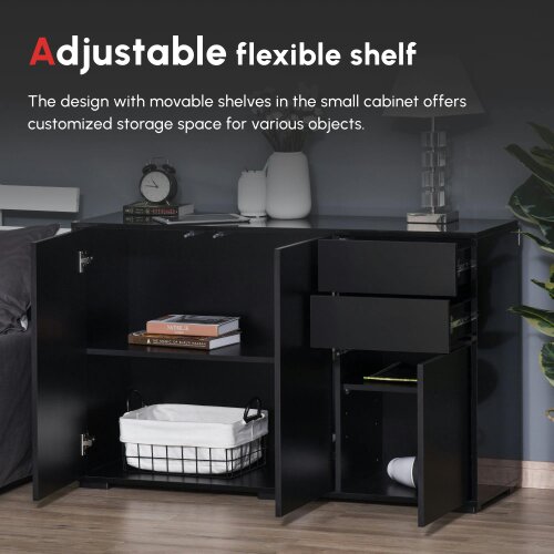 Wyld Haus Lino High Gloss Black Sideboard With Push Drawers And 3 Doors