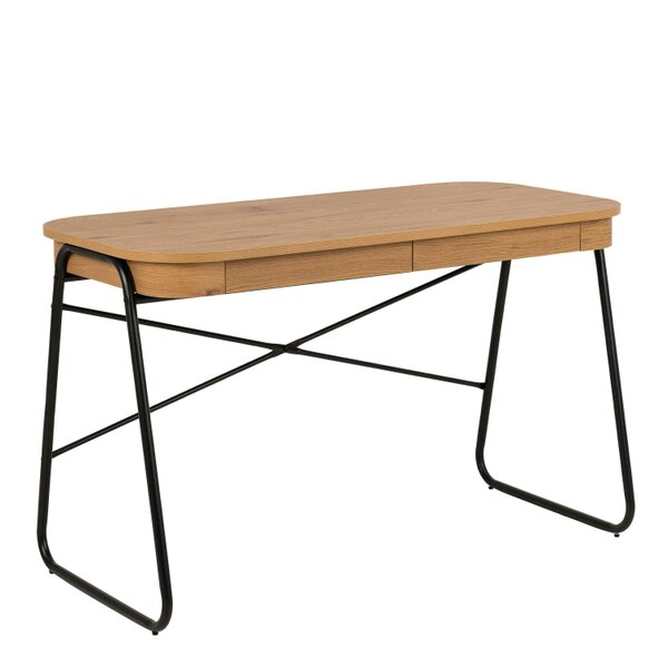 Wyld Haus Mosswood Oak Wood and Black Metal Office Desk with 2 Drawers