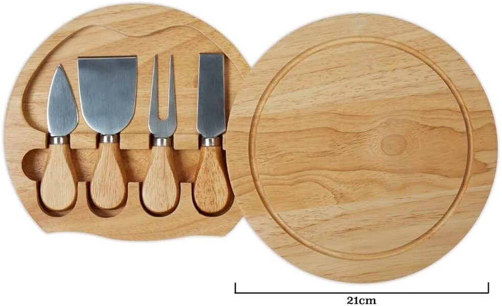 Diletto Gifts Round Cheese Board & 4 Pce Knife Serving Set