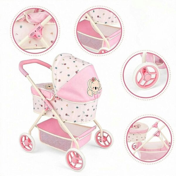 deAO Toys deAO Complete Baby Doll Stroller Set Doll Pushchair with Storage Basket & Feeding Accessories Pretend Play Baby Care Toy for Kids Ages 3+
