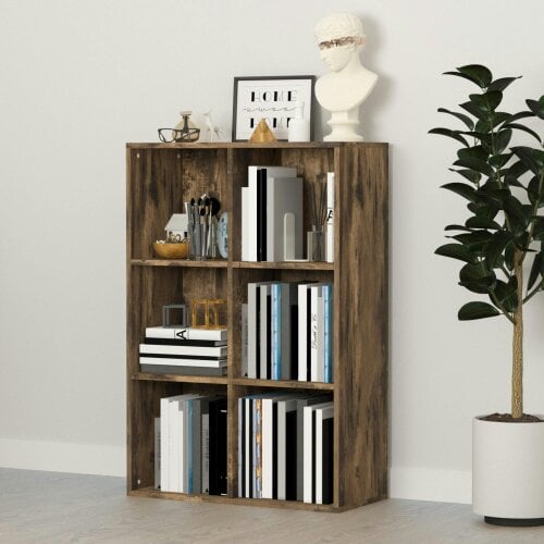 Wyld Haus Ridiyo Wood Rustic Brown 6 Cube Storage Bookcase