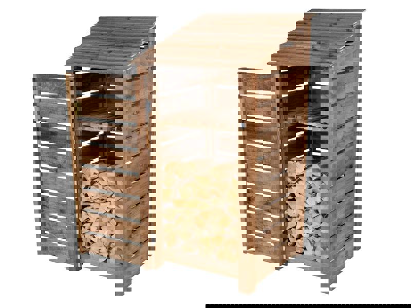 Arbor Garden Solutions Slatted Wooden Log Store with Door and Shelf W-99cm, H-126cm or 180cm, D-88cm - Brown Finish