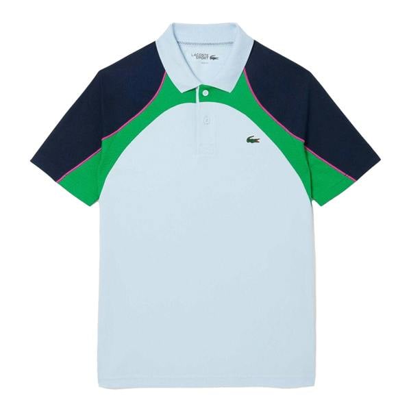 Lacoste Mens Colour Block Ultra Dry Tennis Polo Shirt - White/Blue/Green - 