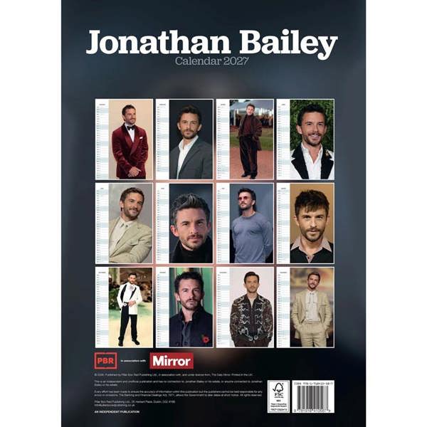 Jonathan Bailey A3 Calendar 2027, Wall Calendars, Month To View, Entertainment, Gift