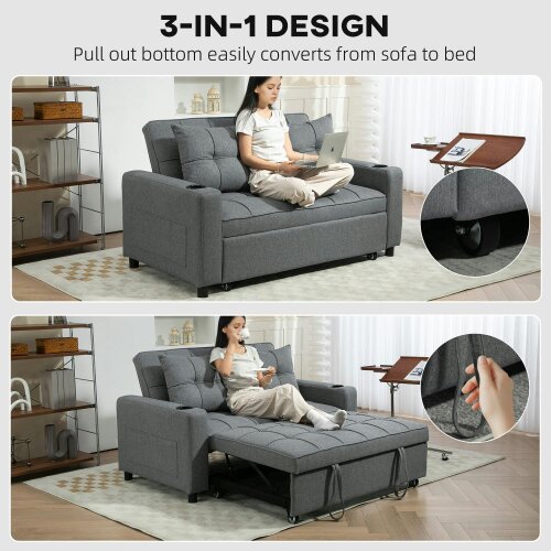Wyld Haus Rireel Diha Dark Grey Upholstered 2 Seater Pull Out Sofa Bed