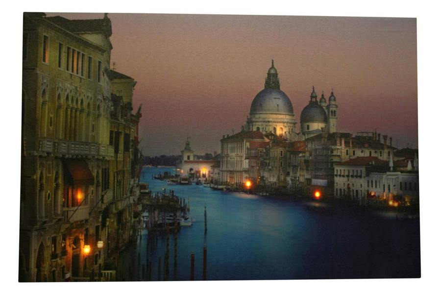 The Garden Marketplace Large Venetian Scene Canvas Picture Print With 6 LED Lights, Evening Cityscape, 60 x 40 cm, Stretched Wooden Frame