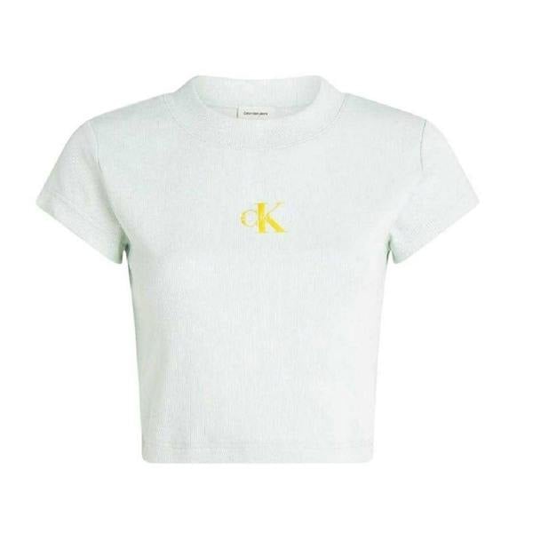 Calvin Klein Womens/Ladies Logo Ribbed Slim Crop Top - Sprout - 