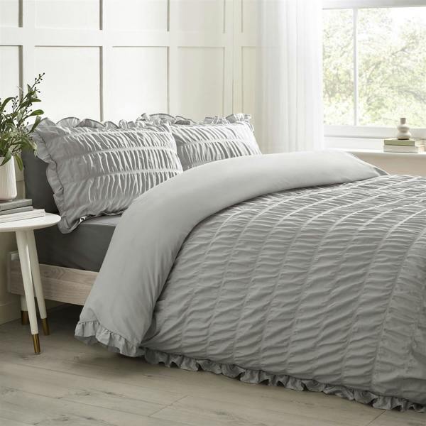 Seersucker Frill Silver Duvet Cover Set
