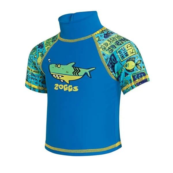 Zoggs Tots Boys blue sun protection top with shark graphic