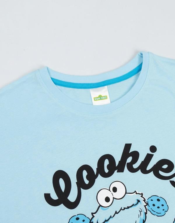 Sesame Street Womens Blue Cookie Monster Short Sleeve Long Leg Pyjama Set