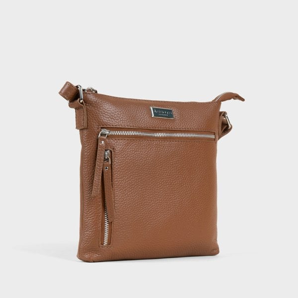 Assots London 'RUE' Tan Pebble Grain Real Leather Crossbody Bag