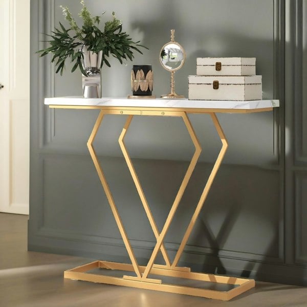 Rafaelo Mobilia Faux Marble Console Table Gold