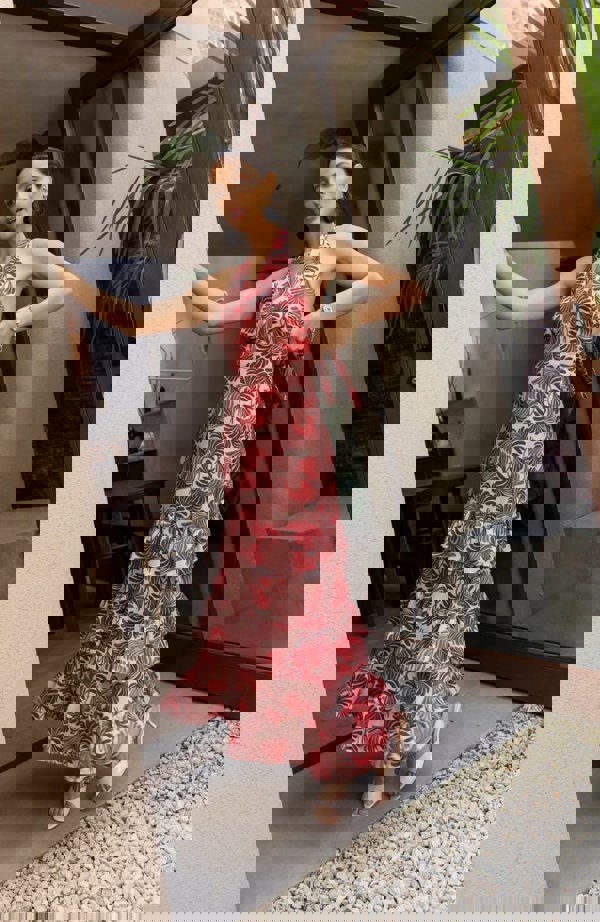 Rewritten London Jamie Dress in Pink Fan Print