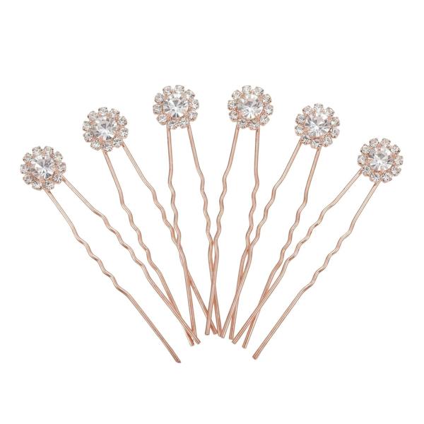Gold Trip Set of 6 Crystal Flower Hair Pins