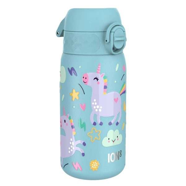 ION8 Leak Proof Kids Water Bottle, Stainless Steel, Blue Unicorns, 400ml (13oz)