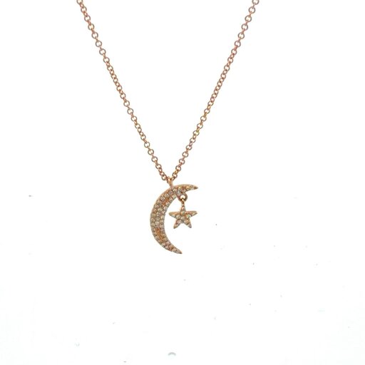 Reeves & Reeves 14K Solid Gold Diamond Moon and Star Necklace