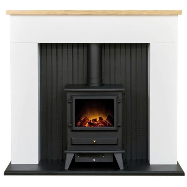 Adam Innsbruck Stove Fireplace in Pure White with Hudson Electric Stove in Black, 45 Inch