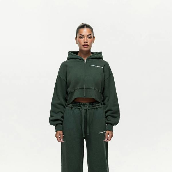 Good For Nothing Green Vintage Wash Cropped Zip Through Hoodie - Green Image 1