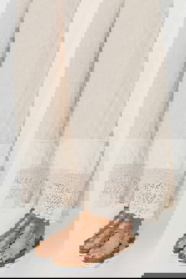 Beige | Sequin Embellished Wide Leg Trousers
