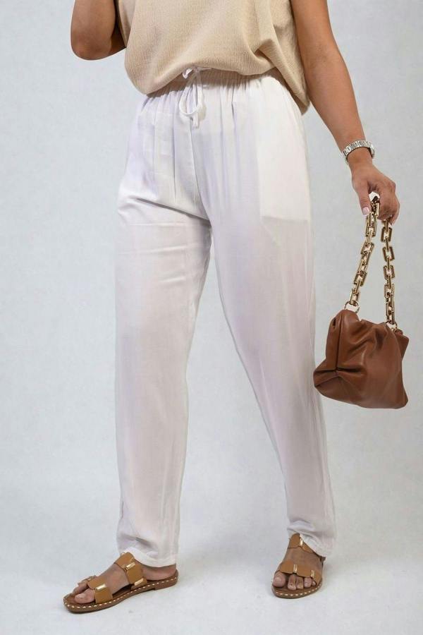 Matilda Drawstring High Waist Trouser With Side Pockets - White