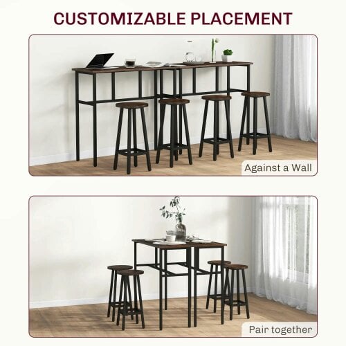 Bobobiy 6-Piece Bar Table Set, Counter Height Kitchen Dining Set with 2 High Tables & 4 Stools, Rustic Brown