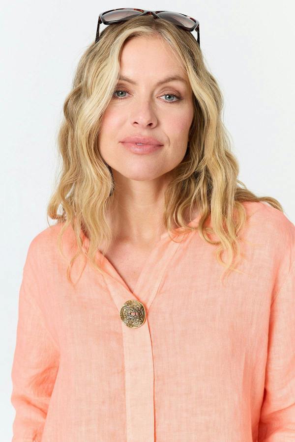 Coral | Button Front 3/4 Sleeve Relaxed Blouse