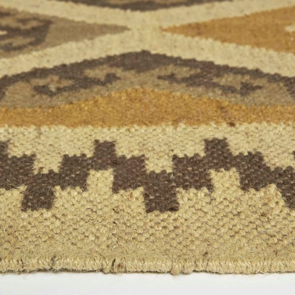 HOMESCAPES Ravar Brown & Gold Kilim Wool Rug