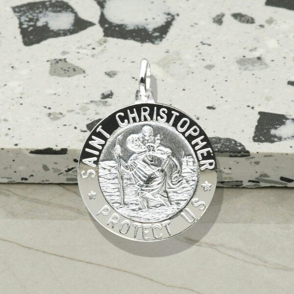 Christopher James of London Sterling Silver 21mm 3D St Christopher Pendant With Optional Engraving and Chain