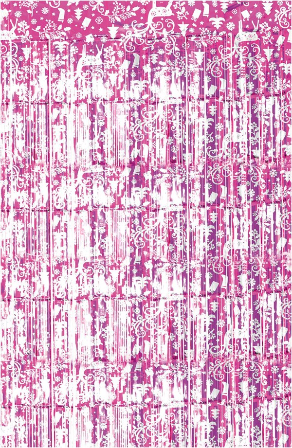 Cheetah Christmas Reindeer Tinsel Curtain 2M x 1M Pink