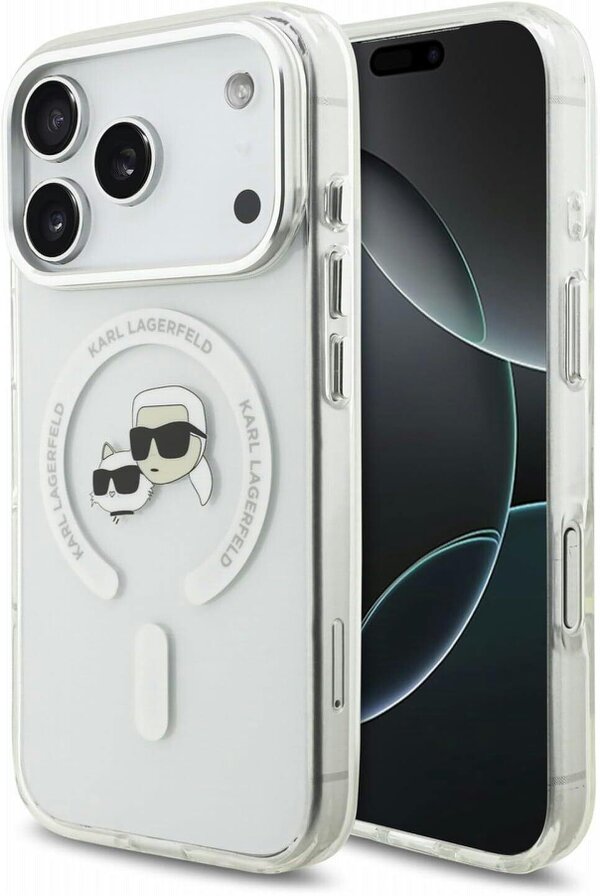 Karl Lagerfeld IML Karl & Choupette Head Metal Frame Case with MagSafe for iPhone 17/18 Pro 6.3" Clear - KLHMP18LHLSKCH