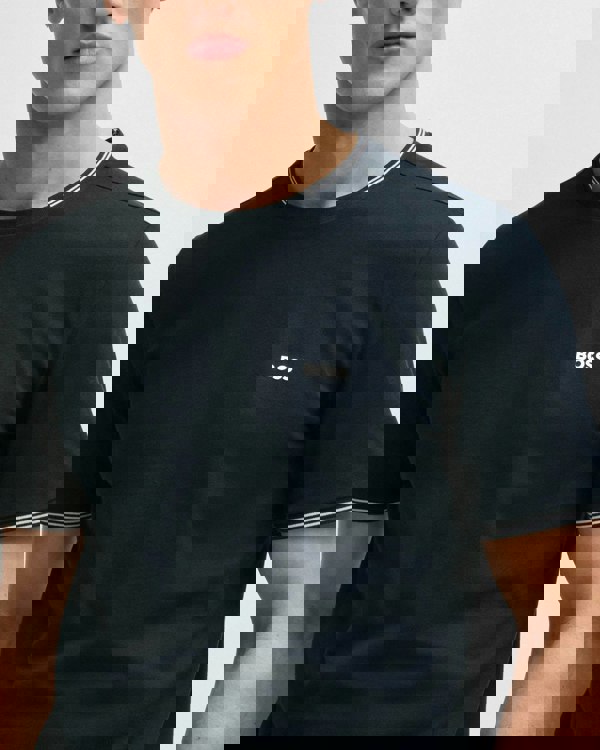 BOSS Green Taul Mens Stretch-Cotton T-Shirt with Stripes and Logo - Dark Blue 402