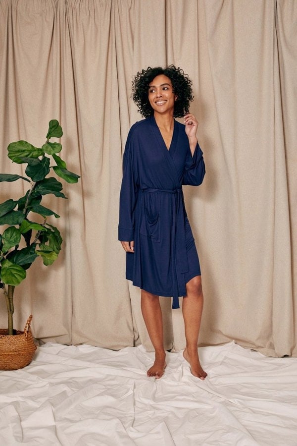 EcoVero Ribbed Robe in MidnightNightwear