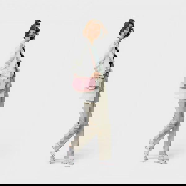 Versace Logo Medium Shoulder Bag Leather Pink Silver Tone