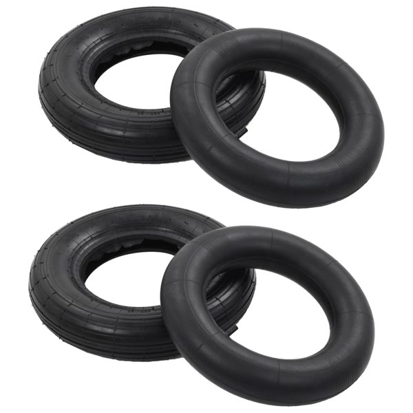 Berkfield 4 Piece Wheelbarrow Tire and Inner Tube Set 3.50-8 4PR Rubber