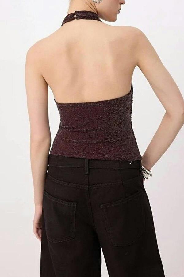 WOVCOR V-Neck Sleeveless Knitted Glittery Party Blouse